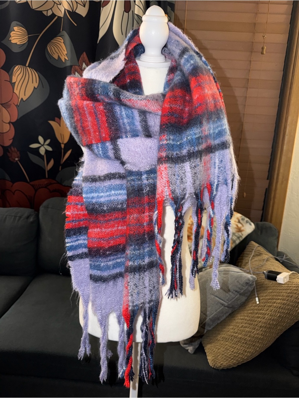 Aerie plaid scarf one size purple & red